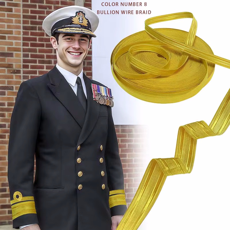 Military Gold Braid Webbing Trim Braid #8 w/ Copper Wire - Aviation, Marine, Security Uniforms & High-End Packaging